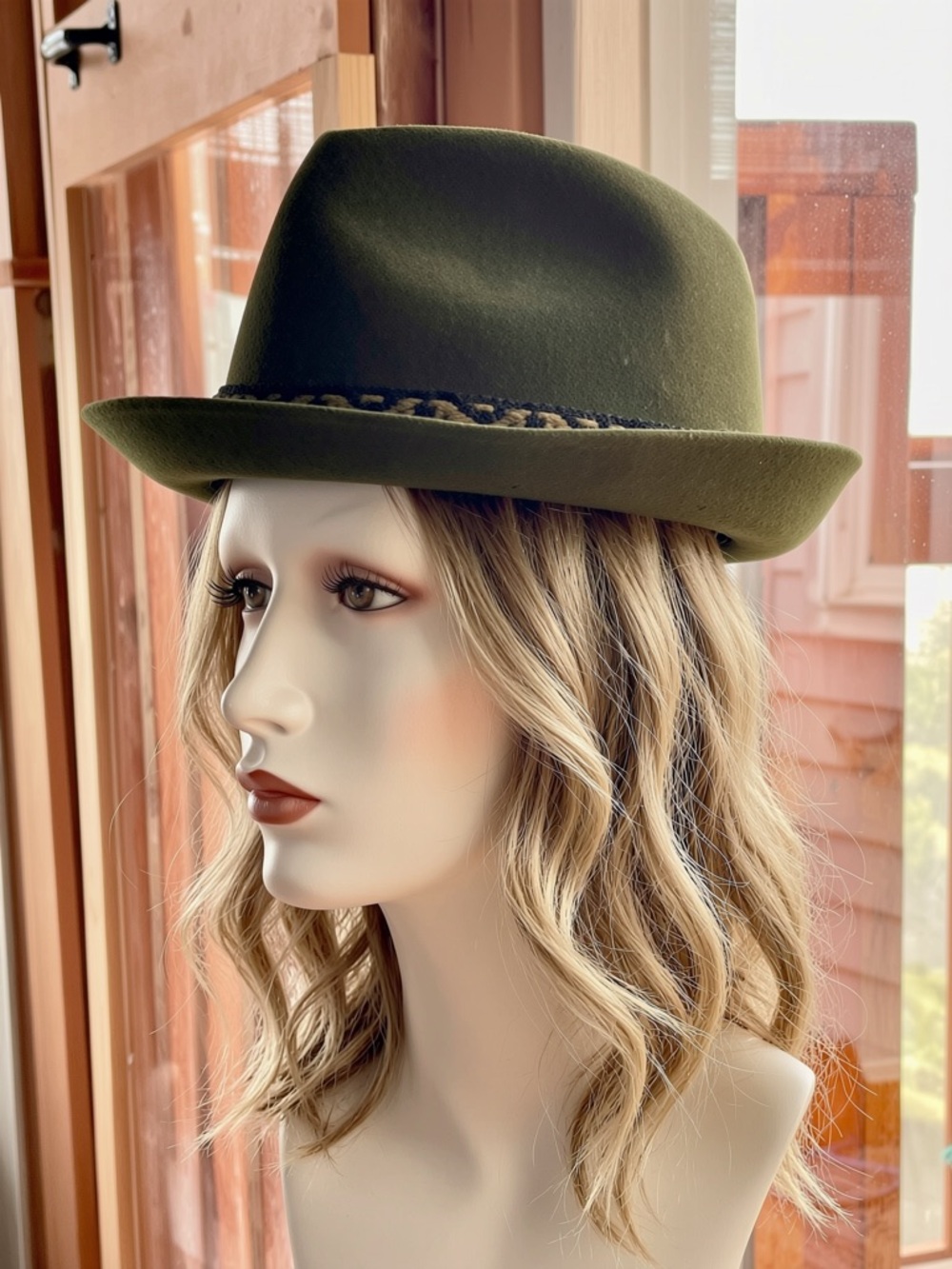 Vintage Loden Green Felt Fedora Hat Braided Trim Oktoberfest Tyrolean London